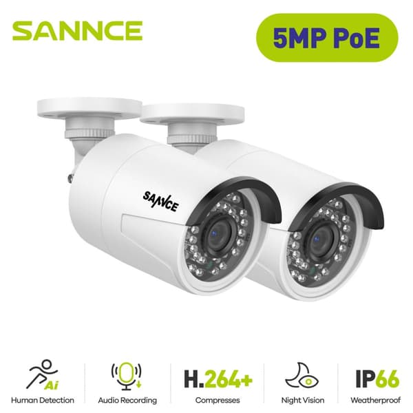 SANNCE Ultra HD Sikkerhedskamera, 5MP Opløsning, 30m Nattesyn,I51FQ02