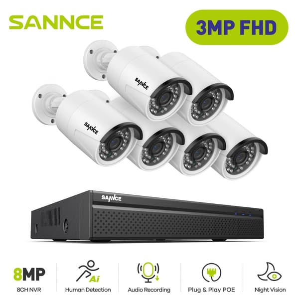 SANNCE Videoövervakningssystem, 8MP Upplösning, POE IP-kameror,I71FQ06, Ingen
