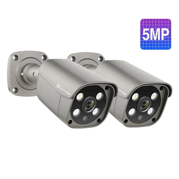 4K 8MP/5MP Udendørs Sikkerhedskamera, AI Bevægelsesdetektion, To-Vejs Lyd, Lens2 stk. 5MP Kamera, 3,6mm Linse