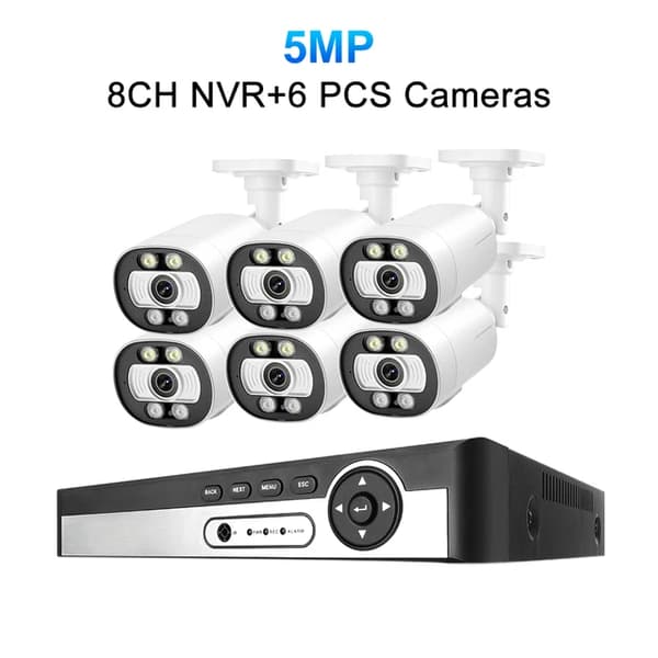 Övervakningskamera system med CCTV, 5MP upplösning, Smart AI ansiktsigenkänning, , 1T, 8CH NVR 6 Cameras