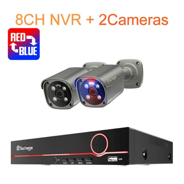 PoE Kamera System, 4K Opløsning, AI Ansigtsgenkendelse, , 1T, 8CH NVR- 2 Cameras