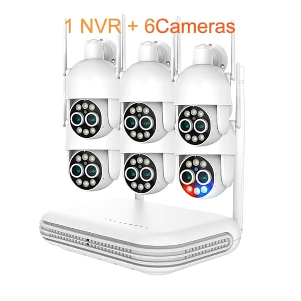 WiFi Kamera System, PTZ 8X Zoom, Smart AI Menneske Detektion, Ingen, 8CH NVR og 6 kameraer