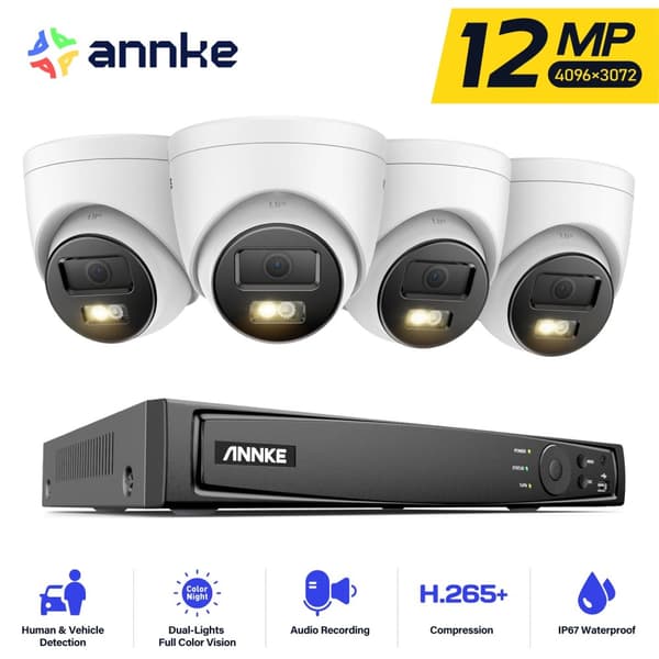 12MP Sikkerhedskamerasystem, Ultra HD Opløsning, Avanceret Bevægelsesregistrering,4 stk. 12MP type 1, Ingen