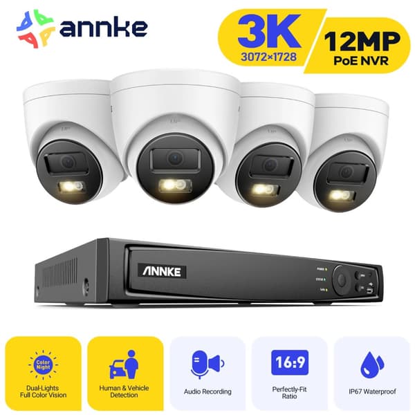 12MP Sikkerhedskamerasystem, Ultra HD Opløsning, Avanceret Bevægelsesregistrering,Ingen, 4 stk. 3K type 1