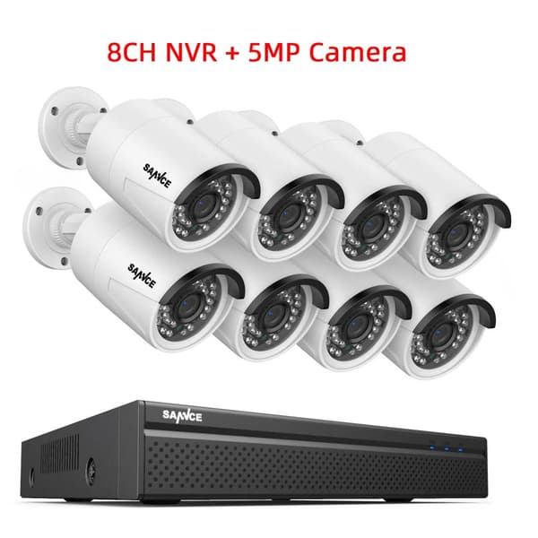 CCTV Sikkerhedssystem, 5MP/3MP Opløsning, IP66 Vandtæt, 8PCS 5MP, Ingen