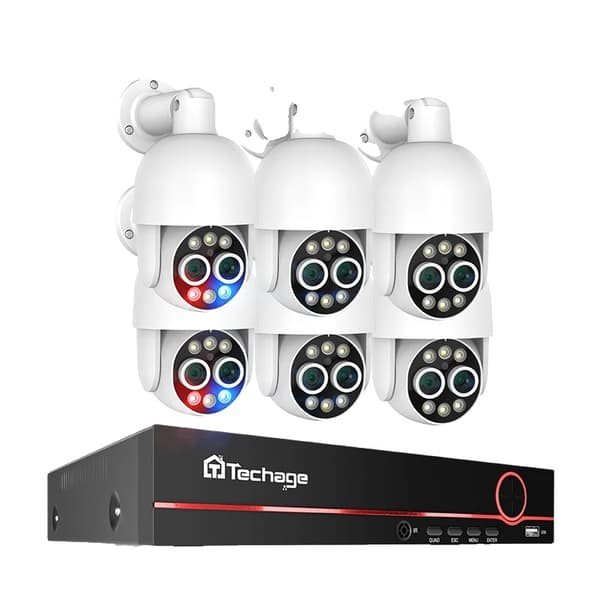 PTZ POE Kamera System, Dual Linse 4MP Opløsning, Smart AI Menneske Detektion,8CH NVR og 6 kameraer, Ingen