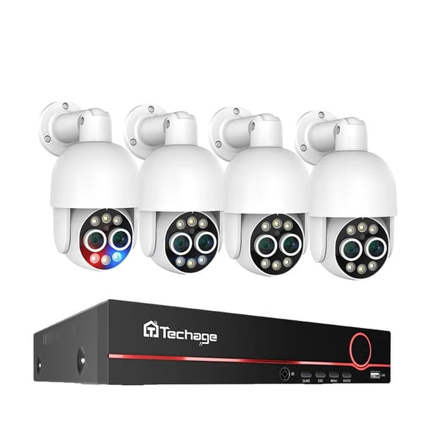 PTZ POE Kamera System, Dual Linse 4MP Opløsning, Smart AI Menneske Detektion,1T, 8CH NVR og 4 kamera