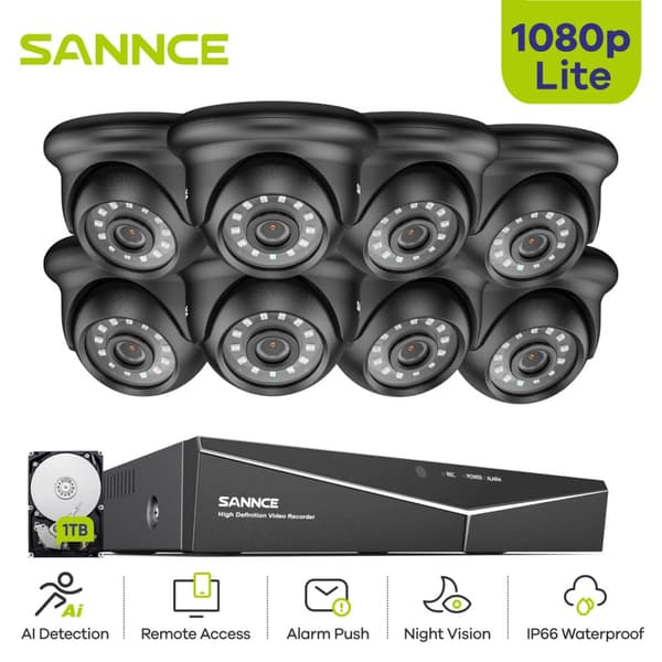 Overvågningskamera System, 1080P Opløsning, Natvision, 8PCS 1TB