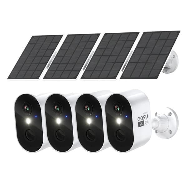 Solarsikkerhedskamera, 3MP opløsning, AI menneskedetektion, tovejslyd,4mm, 4stk, EU stik