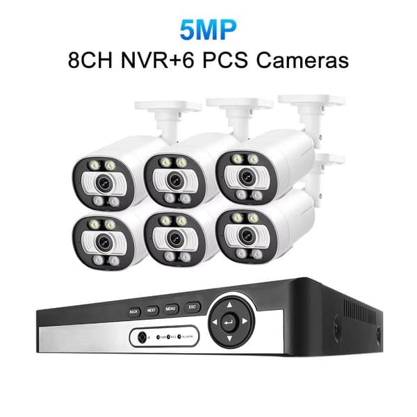 CCTV-kamerasystem, kanal, 5MP opløsning, AI ansigtsgenkendelse,4T, 8CH NVR 6 kameraer