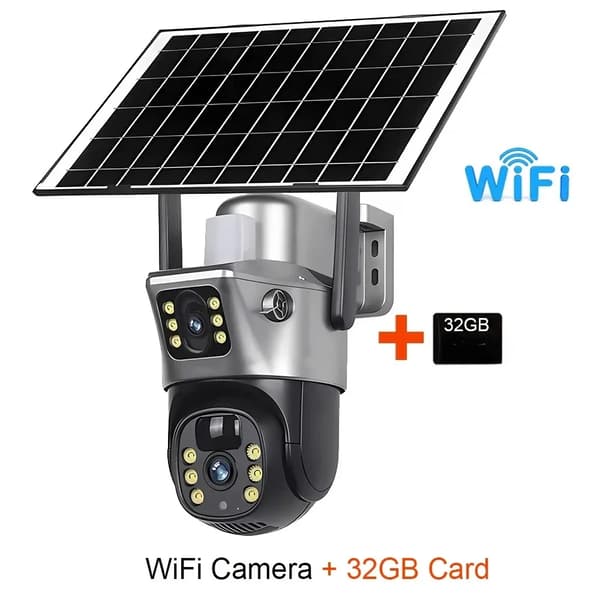 Solarkamera, 8MP 4K opløsning, fuldfarve natvision, dual linse,WiFi Kamera 32GB Kort