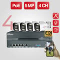 Miniatyrbild 2 av 2: Säkerhetskamerasystem, 5MP upplösning, kanal-ingång, smart färg-nattseende,4CH 4 Kula Kamera, 1T