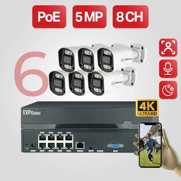 Sikkerhedskamerasystem, 5MP opløsning, kanalindgang, smart farve-natvision,8CH 6 kugle kamera, 1T