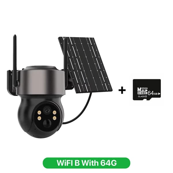 Udendørs trådløs solkamera, 4MP HD, IP66 vandtæt, tovejskommunikation,WiFI B Med 64G