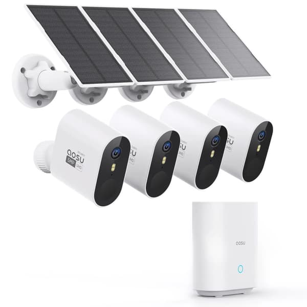 Trådløst solardrevet sikkerhedskamerasystem, 5MP UHD, 166° synsfelt, indbygget 32GB hukommelse,EU stik, HVID
