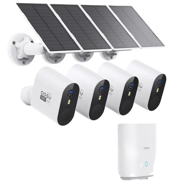 Trådløst solardrevet sikkerhedskamerasystem, 5MP UHD, 166° synsfelt, indbygget 32GB hukommelse,EU stik, HVID