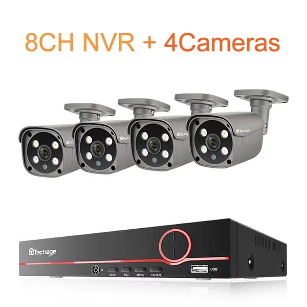 CCTV-system, 8CH NVR, 4 kameraer, tovejskommunikation,3T Indbygget HDD, 8CH NVR (4Kameraer)