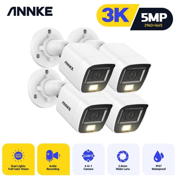 CCTV-kamera, 3K opløsning, IP67 vandtæt, 2,8 mm linse,Kugle Hvid