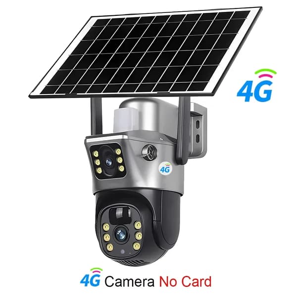 Aurinkokamera, 8MP 4K-resoluutio, täysivärinen yökuvaus, kaksoislinssejä,4G Kamera Ilman Korttia