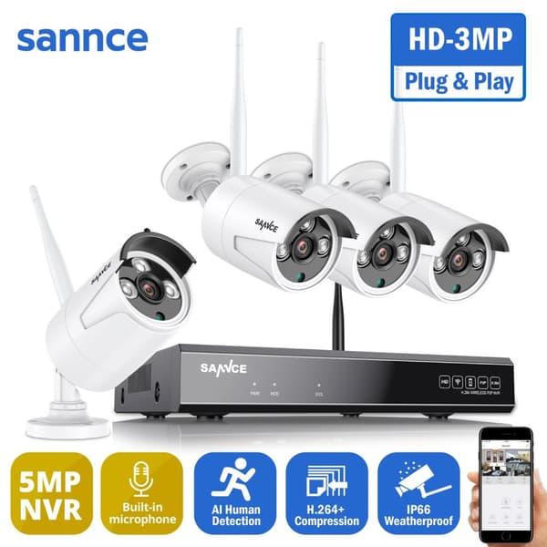 Overvågningskit, 3MP opløsning, natvision op til 30 meter, vejrbestandig IP66,4PCS 0TB