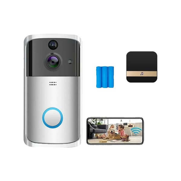 Trådlös Videodörrklocka, 720P Upplösning, 166° Vidvinkel, Rörelsedetektering,vit, EU-plugg