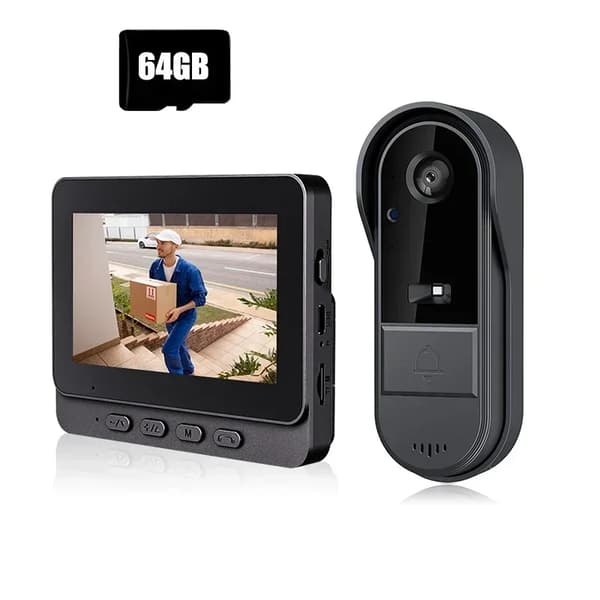 Trådløs Video Dørklokke, 4,3 Tommer Skærm, 1280x720 Video Opløsning, To-Vejs Intercom,Med 64G SD-kort