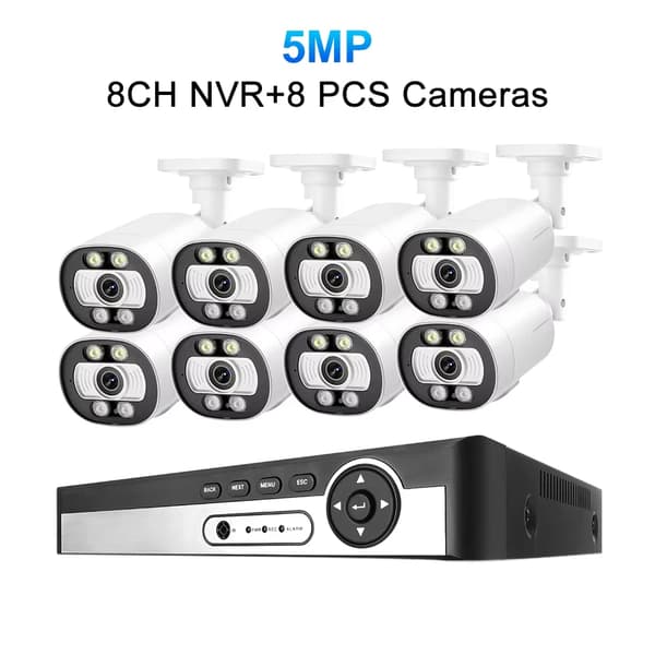 CCTV-kamerasystem, kanal, 5MP opløsning, AI ansigtsgenkendelse,Ingen, 8CH NVR 8 kameraer