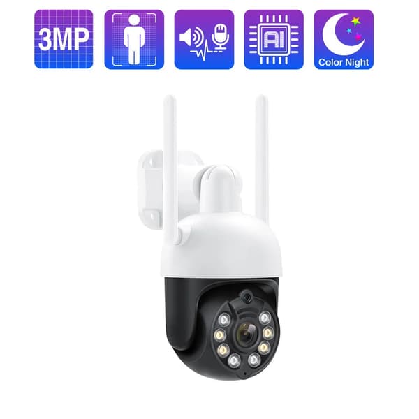 PTZ WIFI Kamera, AI Menneskeidentifikation, Farve Nattesyn, Vandtæt IP66,3MP Kamera A