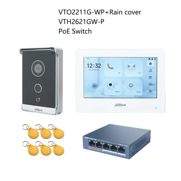 Video Intercom System, Håndfri Kommunikation, 7-Tommers Farvetouchskærm, Induktiv Kortadgangskontrol,1DB 1 WH Skærm 1PoE