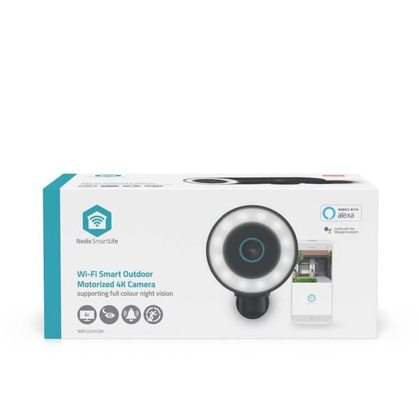 Nedis SmartLife Utendørs kamera | Wi-Fi | Søkelys | 4K / 3840x2160 | IP65 | Cloud Storage (valgfritt) / microSD (ikke inkludert) / Onvif | 5 V DC | Me