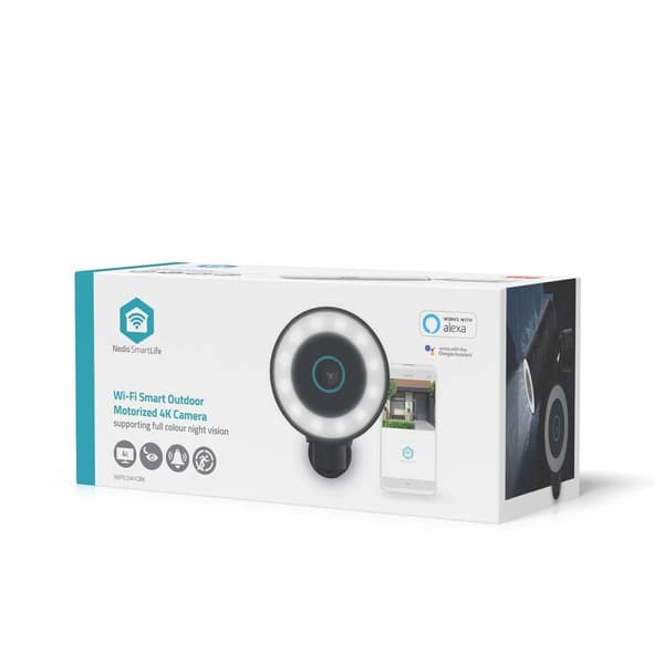 Nedis SmartLife Utendørs kamera | Wi-Fi | Søkelys | 4K / 3840x2160 | IP65 | Cloud Storage (valgfritt) / microSD (ikke inkludert) / Onvif | 5 V DC | Me