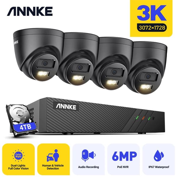 Sikkerhedskamerasystem, 6MP opløsning, IP67 vejrbestandig,4PCS Kamera 4TB
