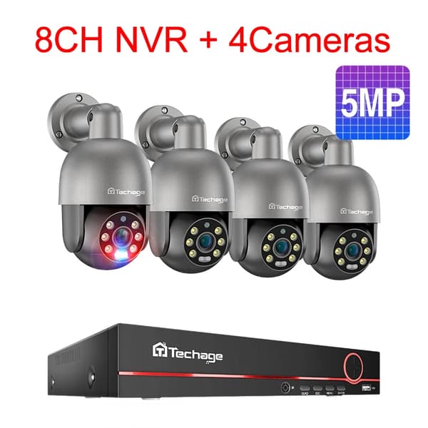 Techage 8CH NVR Övervakningssystem, 8MP Högupplösta Kameror, AI Mänsklig Detektion,8ch NVR 4st Cam 5MP, 1t
