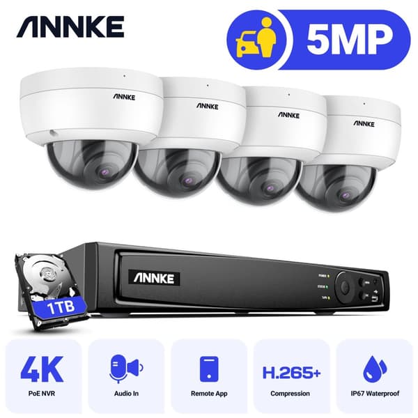 Overvågningskamera system, 8-kanals understøttelse, 4K video output,4 STK 1TB