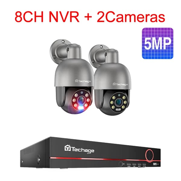 Techage 8CH NVR-valvontajärjestelmä, 8MP korkean resoluution kamerat, AI-ihmisten tunnistus,8CH NVR 2kpl CAM 5MP, 1T