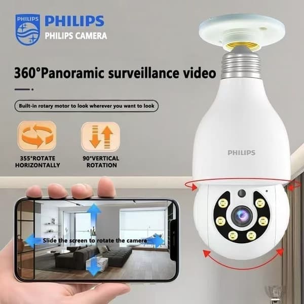 Philips Lampeovervågningskamera WiFi Lampeovervågningskamera Trådløst udendørs lyspære Kamera Bevægelsesdetektering Hjemmeovervågningskamera