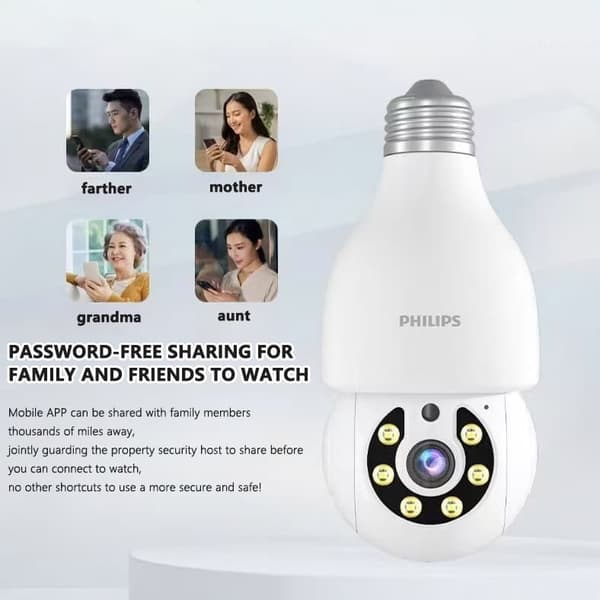 Philips pære overvågningskamera WiFi pære overvågningskamera bevægelsesdetektion hjemmeovervågningskamera opgraderet version