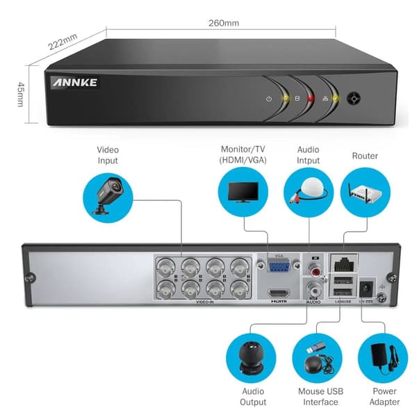 FullHD 1080p Övervakningssystem, 4st Kameror, 8-Kanalers DVR, Rörelsedetektion, IP66, 1TB