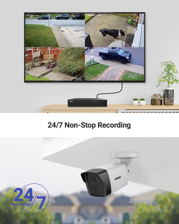 Övervakningspaket med 4st IP Kameror, POE, PUSH Notifikationer, IR mörkersyn, ljud, IP67, 2TB, WIFI