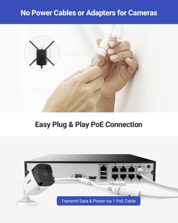 Övervakningspaket med 4st IP Kameror, POE, PUSH Notifikationer, IR mörkersyn, ljud, IP67, 2TB, WIFI