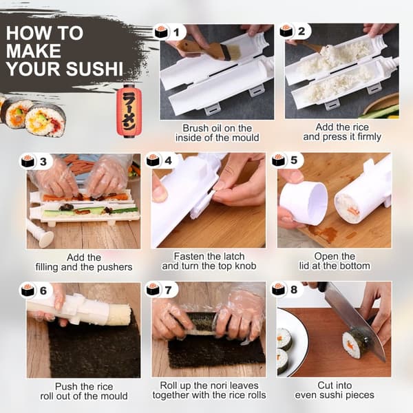 Sushi Making Set, Sushi Making Roll, DIY Sushi Making, Sushi Tools for begyndere til at lave sushi hurtigt (hvid)