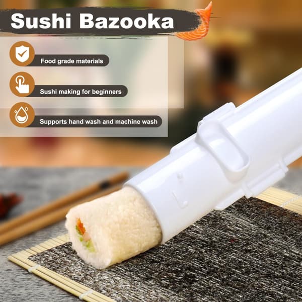 Sushi Maker Set i Vitt med Bambumatta - Livsmedelssäker ABS+PP, Enkel Att Använda, Perfekt för Hemma och Picknick