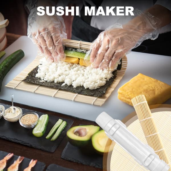 Sushi Maker Set i Vitt med Bambumatta - Livsmedelssäker ABS+PP, Enkel Att Använda, Perfekt för Hemma och Picknick