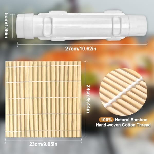 Sushi Maker Set i Vitt med Bambumatta - Livsmedelssäker ABS+PP, Enkel Att Använda, Perfekt för Hemma och Picknick
