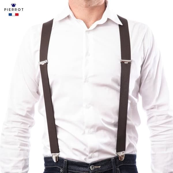 Suspender - PIERROT - Vintage - Justerbara upp till 130cm - 100% Fransk - Brun