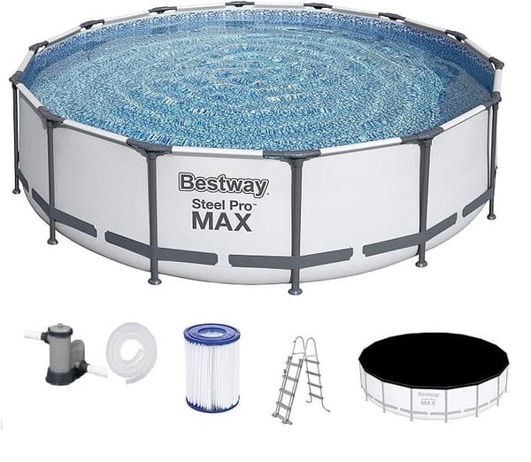 Bestway Steel Pro Max 549x122 cm Pyöreä Maanpäällinen Uima-allas Settipumppu, Tikapuut ja Peite - Arctic Grey