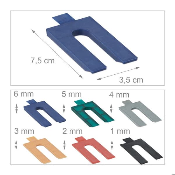 Relaxdays plastisk mellanlägg, set om 144, glasrutor i 6 storlekar, distanser 1 - 6 mm, olika färger
