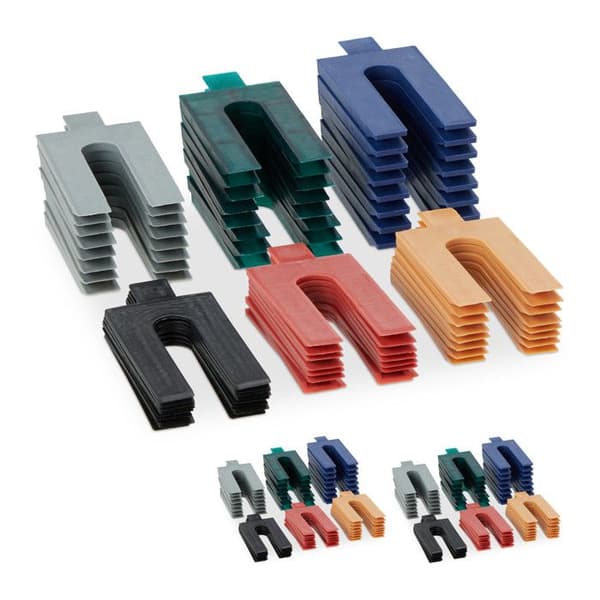 Relaxdays plastisk mellanlägg, set om 144, glasrutor i 6 storlekar, distanser 1 - 6 mm, olika färger