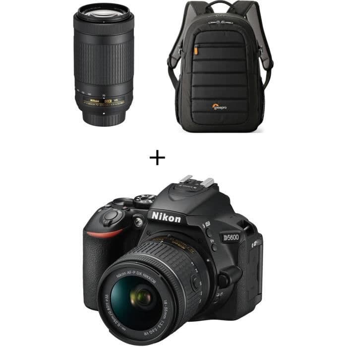 NIKON D5600 reflexkamera + 2 linser + ryggsäck