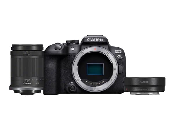 Canon EOS R10 + RF-S 18-150mm F3.5-6.3 IS STM + EF- R, 24,2 MP, 6000 x 4000 pikseliä, CMOS, 4K Ultra HD, Kosketusnäyttö, Musta musta